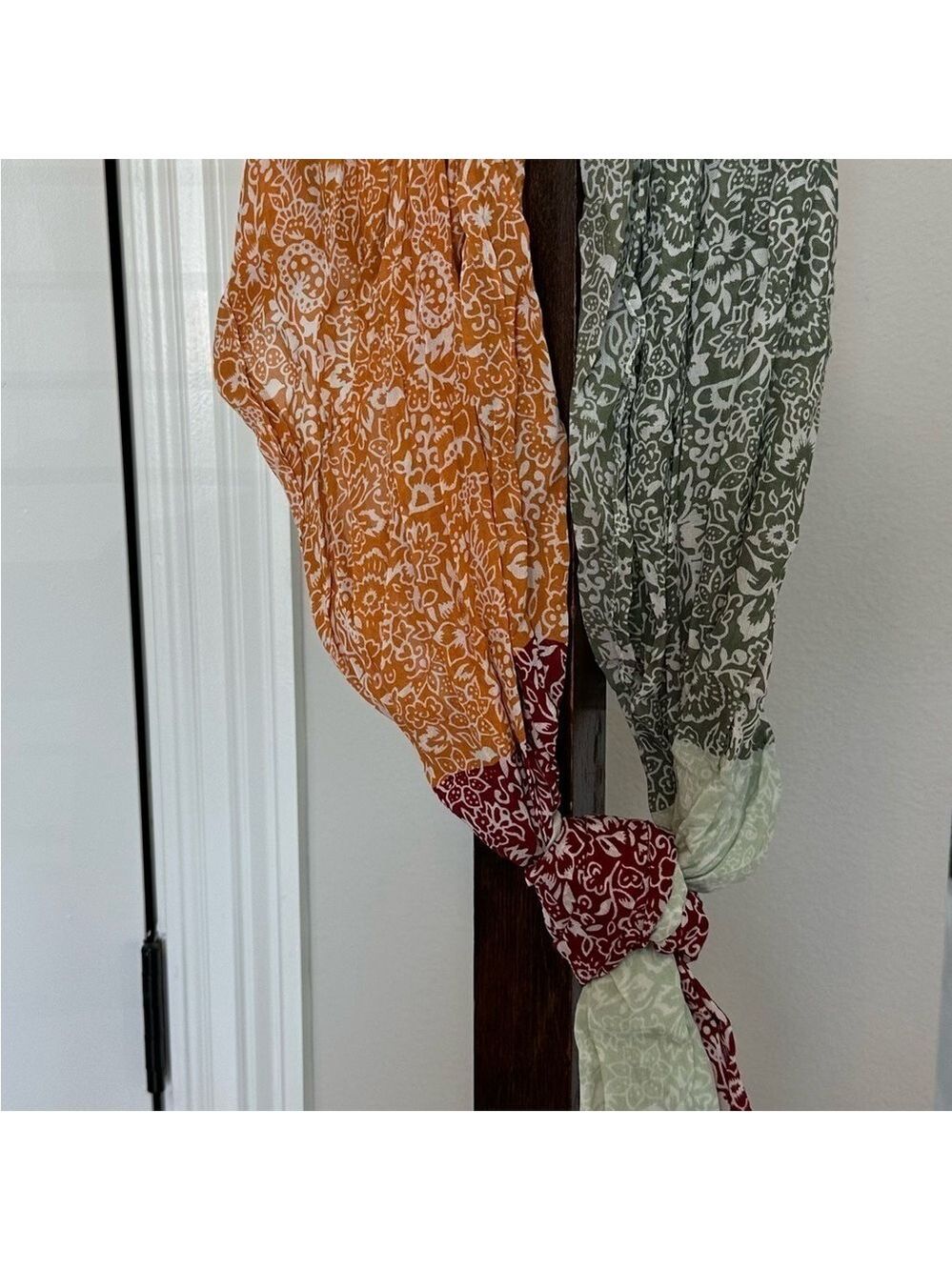 LOFT Floral Semi Sheer Soft Scarf in Light and Medium Green, Red, Orange & White